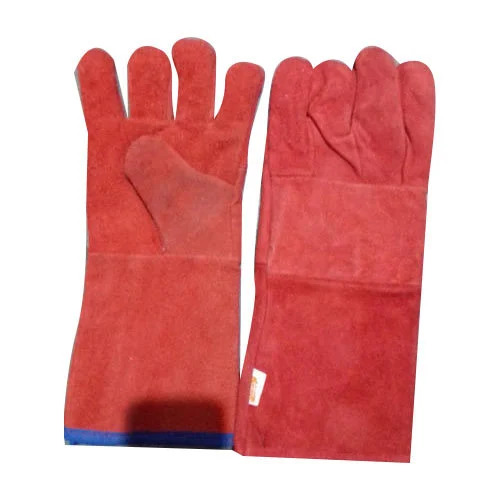 Red Color Safety Gloves - Design: Plain