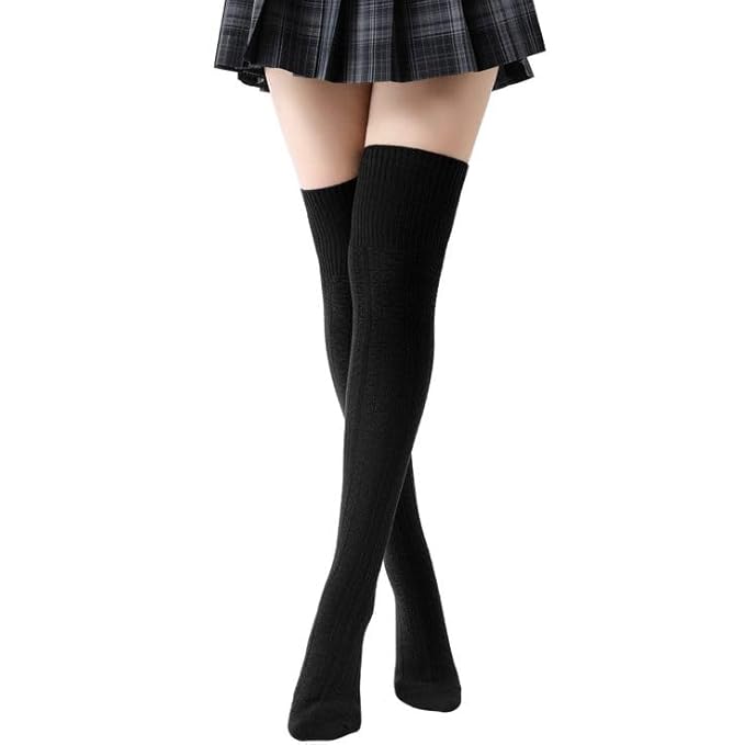 Black Cotton Stockings - Design: Solid