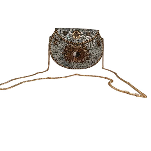 Brass Grey Embroidered Sling Bag