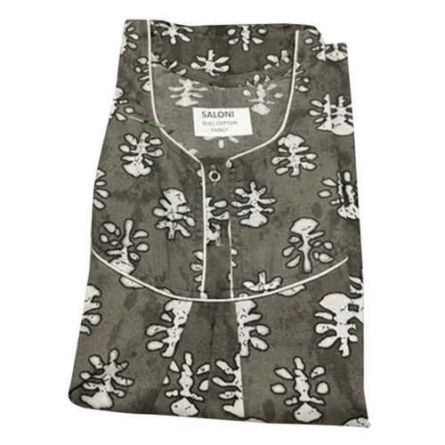Charcoal Grey Base Dull Cotton Printed Ladies Nightgown - Color: Custom