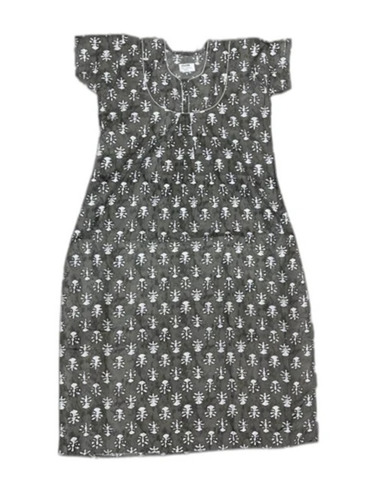 Grey Base Dull Cotton Printed Ladies Nightgown - Color: Custom