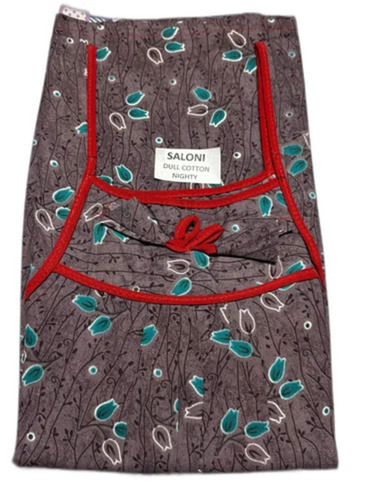 Grey Regular Fit Dull Cotton Nightgown - Color: Custom