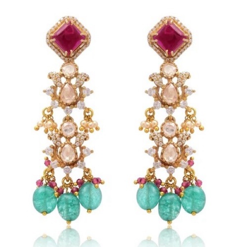 Polka Long Silver Earring