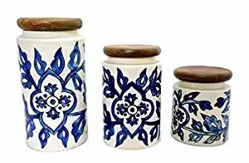 3 Piece Printed Ceramic Jar