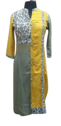 Collar Neck Straight Rayon Kurti