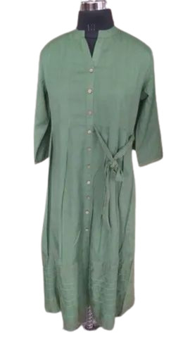Ladies Olive Green Plain Rayon Kurti