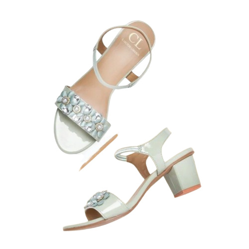 Ladies Pista High Heel Sandal - PU Material, Size 6, Pista Color | Comfortable, Lightweight, Embroidered Design