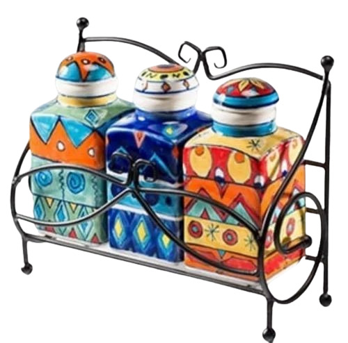 Multicolor Printed 3 Piece Ceramic Jar Set