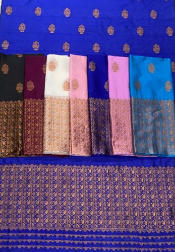 Poly Silk Mekhela Chador With Blouse Piece - Color: Assorted