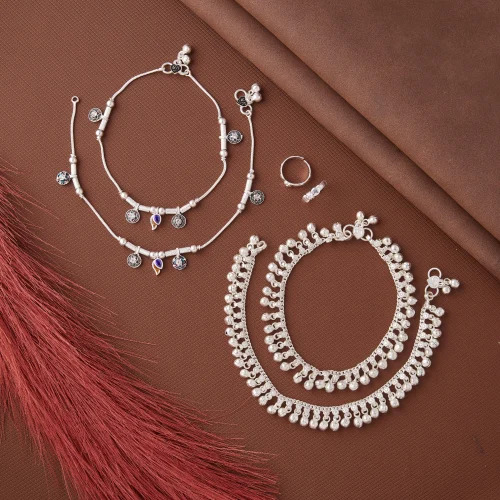 Silver Anklets With Toe Ring