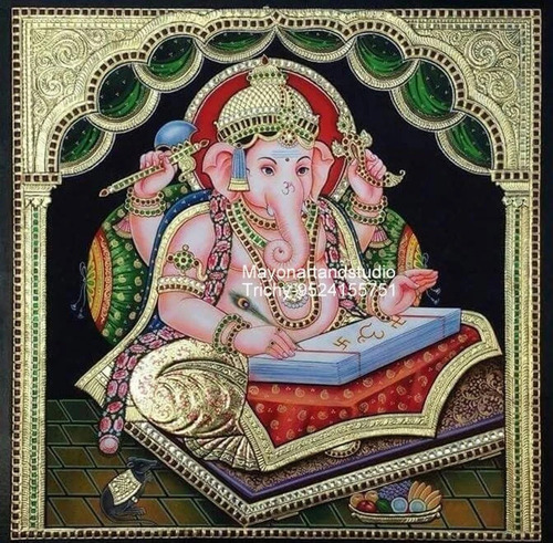 24 Inch Ganapathi Tanjore Painting - Features: Premium Design