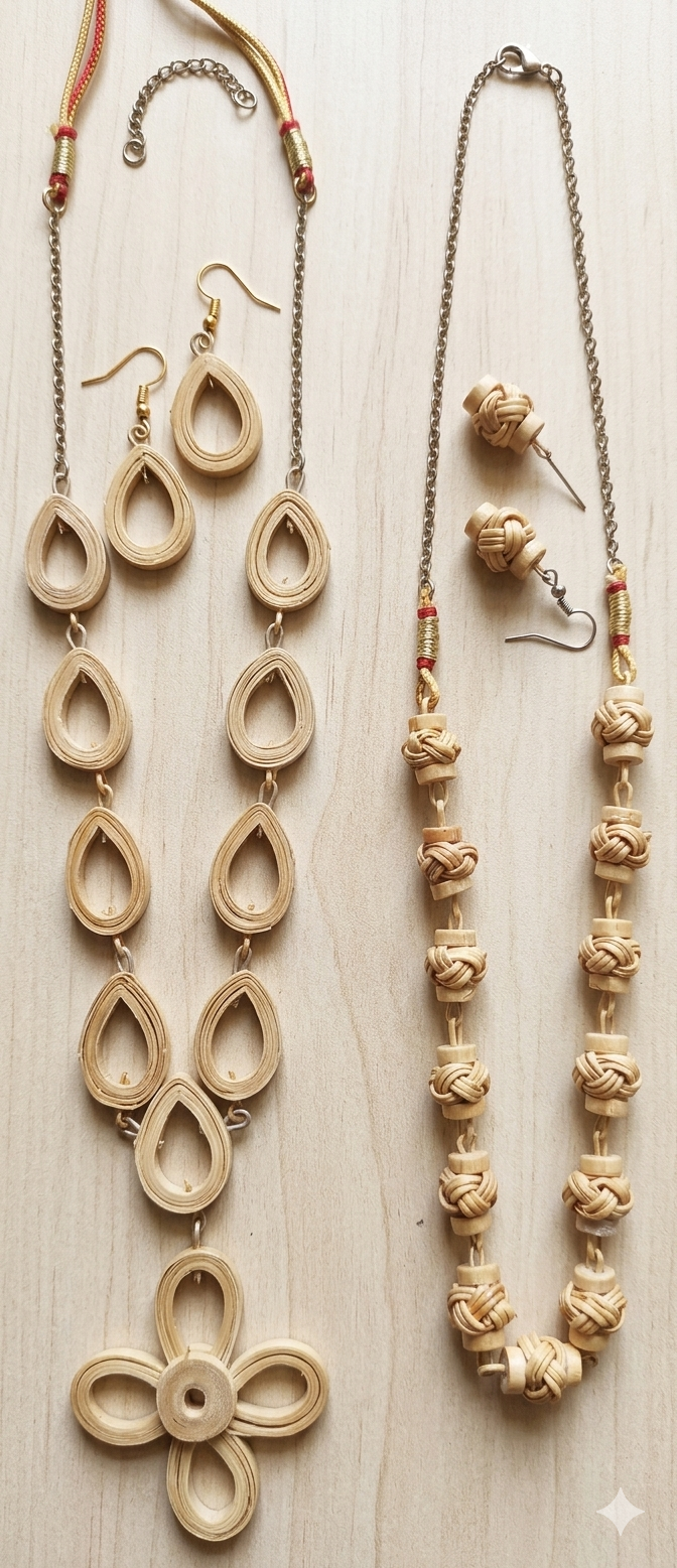 Bamboo Handicraft Jewellery Handwoven Necklace And Earrings