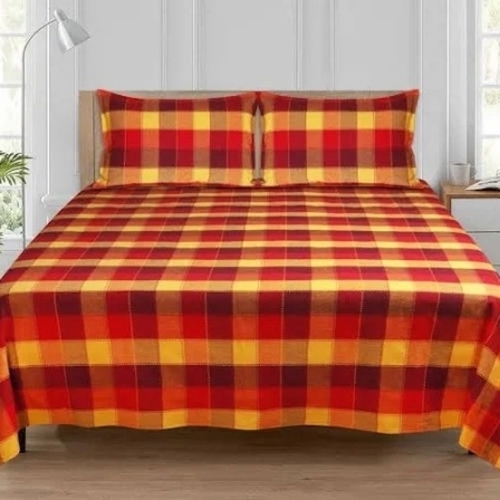 Cotton Checkered Double Bedsheet With Pillow Cover