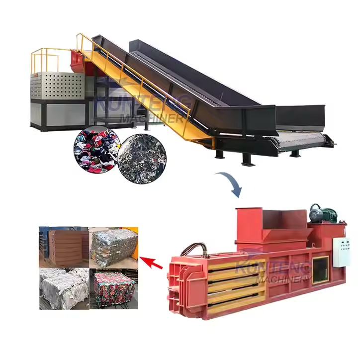 Double Axis Shredder And Hydraulic Garbage Baler Production Line - Automatic Grade: Automatic