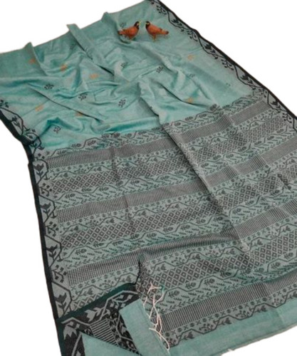 Ladies Blue Muslin Zari Border Saree