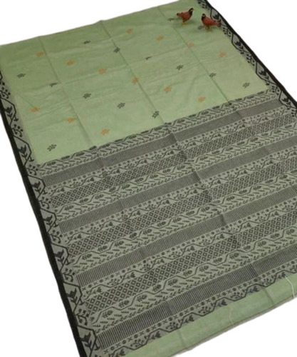Ladies Green Muslin Zari Border Saree