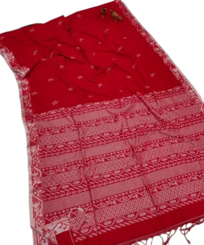 Ladies Red Muslin Zari Border Saree