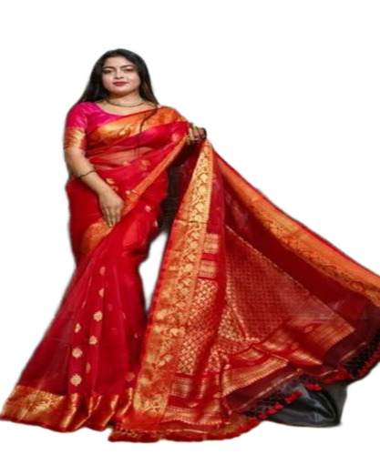 Ladies Red Zari Border Saree