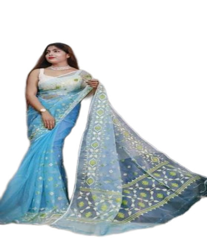 Ladies Sky Blue Cotton Saree
