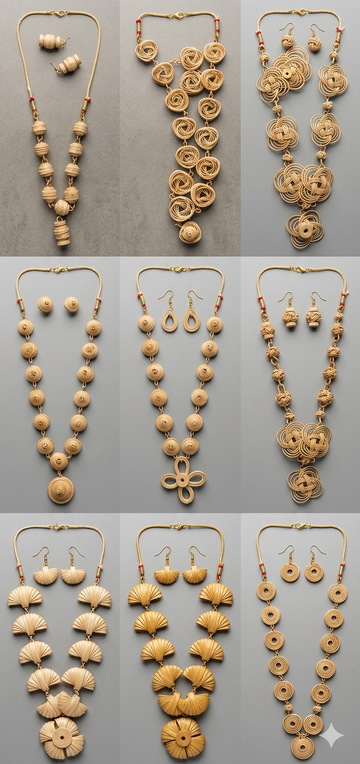 Natural Bamboo Handicraft Designer Jewellery Necklace & Earrings For Ladies,Women,Girls.