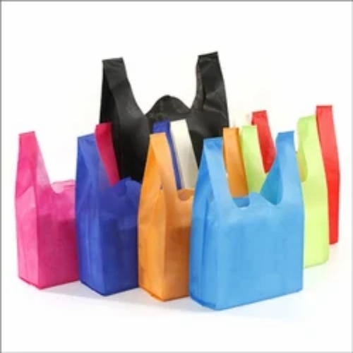 Non Woven W Cut Bags - Plastic, Different Colors | Durable, Tear Resistant, Eco Friendly, Reusable, Strong Handle, Smooth Finish