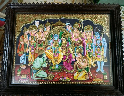 Ramar Pattabhishekam Tanjore Wall Painting - Features: Fine Artwork