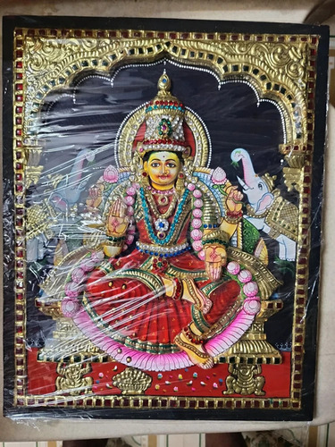 Traditional Gajalakshmi Tanjore Painting With Gold Foil Artwork - Mount Type: Wall Mount
