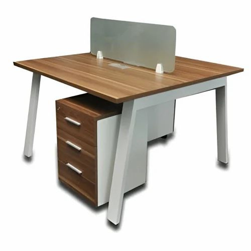 01 2 Seater Brown Office Workstation Furniture