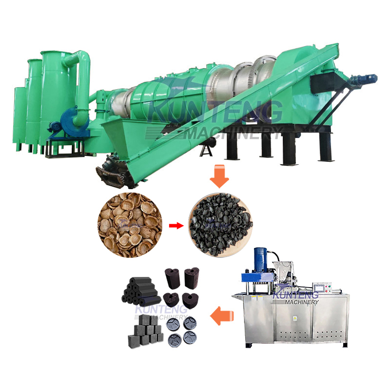 Continuous Olive Pomace Sawdust Coffee Grounds Palm Shell Carbonization And Briquetting Production Line - Capacity: 1-10 T/Hr