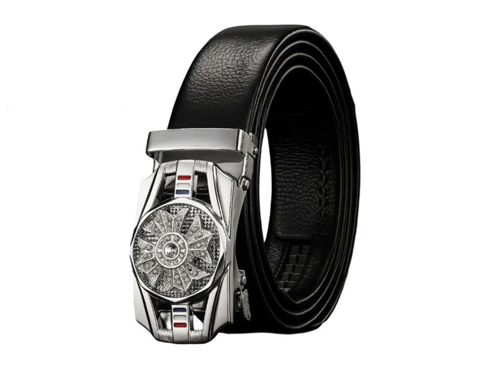 Mens Silver Spinning Buckle Belt