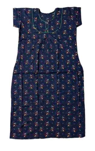 Navy Blue Printed Cotton Nightgown