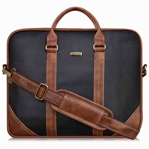 Black And Brown Color Leather Laptop Bag