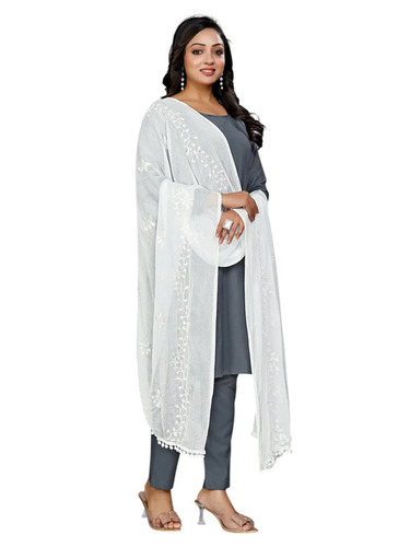 Embroidered Chiffon Dupatta Chunri With Latkan Flower Design