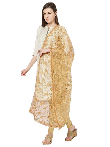 Embroidered Net Phulkari Dupatta With Lace Border - 2.25m x 1m Multicolor | Machine Embroidered Anti Wrinkle Washable