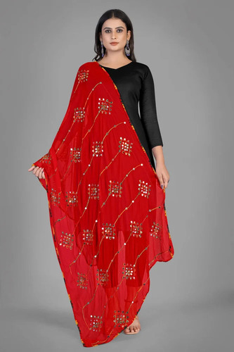 Soft Naznin Embroidered Red Dupatta With Lace Border - Age Group: Adult