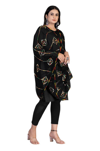 Stylish Soft Naznin Black Embroidered Dupatta With Lace Border