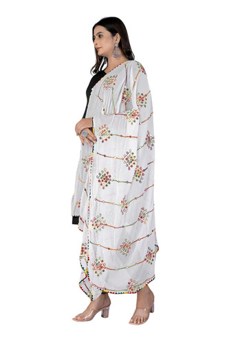 Stylish Soft Naznin White Embroidered Dupatta With Lace Border