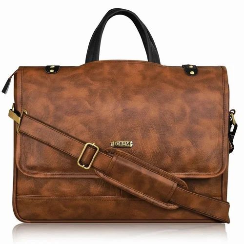 Unisex Leather Office Bag - PU Leather, Various Sizes, Brown | Zipper Closure, Adjustable Shoulder Strap, Glossy Finish