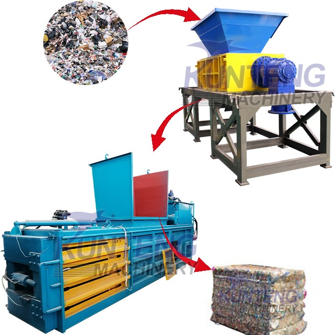 Dual Axis Plastic Bottle Solid Waste Shredder And Horizontal Baling Machine Production Line - Automatic Grade: Automatic