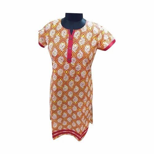 Ladies Printed Cotton Kurti - Multi Color, Half Sleeves, Regular Fit | Breathable, Anti UV, Quick Dry, Comfortable Fit