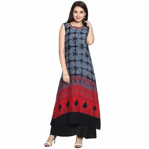 Ladies Stylish Printed Cotton Kurti - Sleeveless, Multi Color, Sizes L to XL | Breathable, Quick Dry, Anti UV, Comfortable Fit