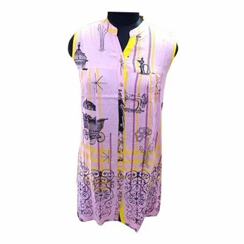 Rayon Sleeveless Printed Kurti