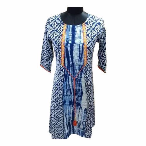 Women Cotton Printed Kurti - Multi Color, 3/4th Sleeves, Regular Fit | Breathable, Anti Wrinkle, Quick Dry, Comfortable Fit