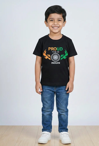 200 Gsm Kids Round Neck Printed T-Shirt - Cotton, All Size, Black | Anti Wrinkle, No Fade, Skin Friendly, Comfortable