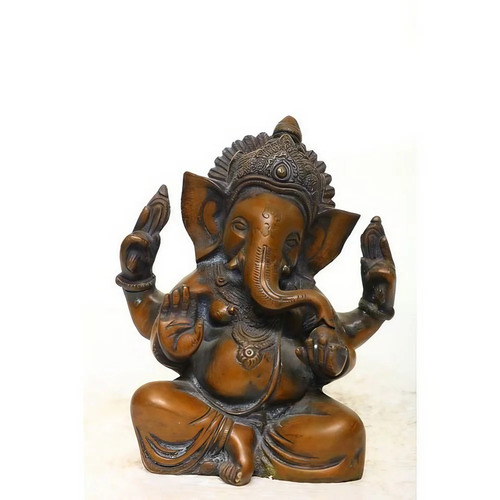 6 X 7 Inch Bronze Crown Ganesh Statue - Design Type: Table Top