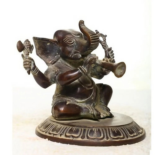 6 X 7 Inch Bronze Musical Ganesh Statue - Design Type: Table Top