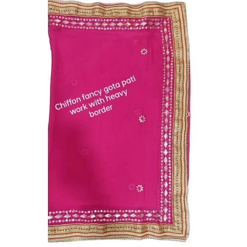 Chiffon Fancy Dupatta - Chiffon, Pink, Semi-Transparent | No Fade, Vibrant Color, Washable