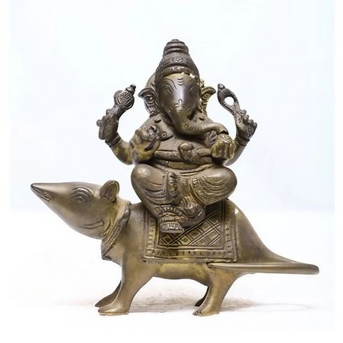 Ganesh On Rat Brass Statue - Design Type: Table Top