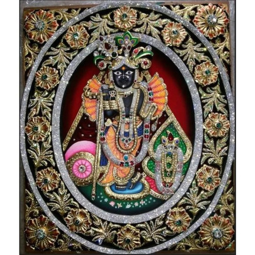 Gold Finish Tanjore Banke Bihari Painting - Color: Multi Color