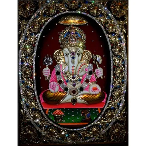 Gold Finish Tanjore Ganesh Painting - Color: Multi Color